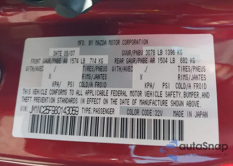 2008 Mazda Mx-5 Grand Touring from USA, damaged, VIN JM1NC25F980143059